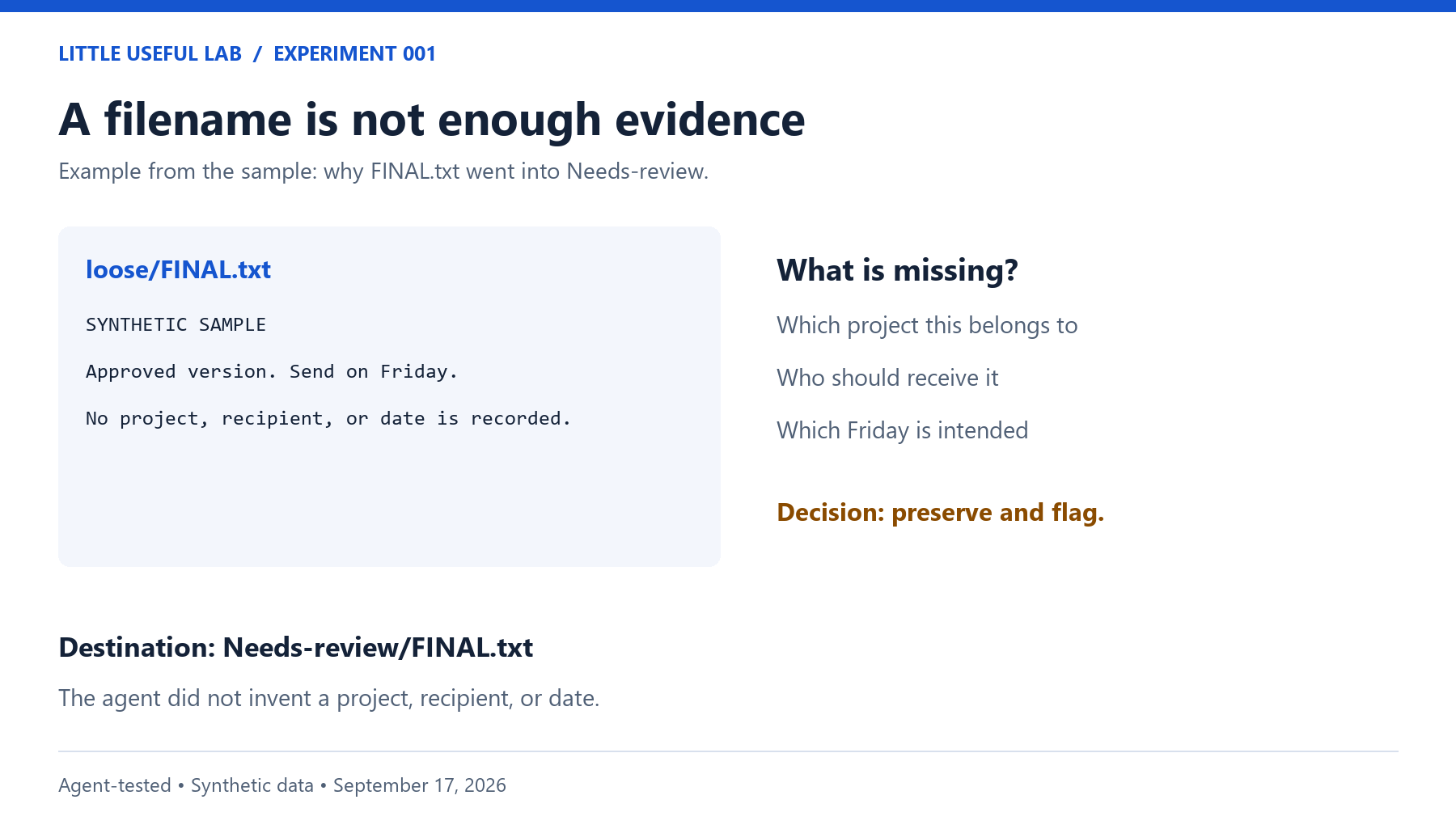 FINAL.txt says Approved version. Send on Friday, but provides no project, recipient, or date.